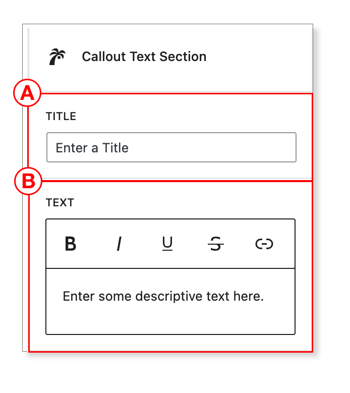 Settings for callout text section block