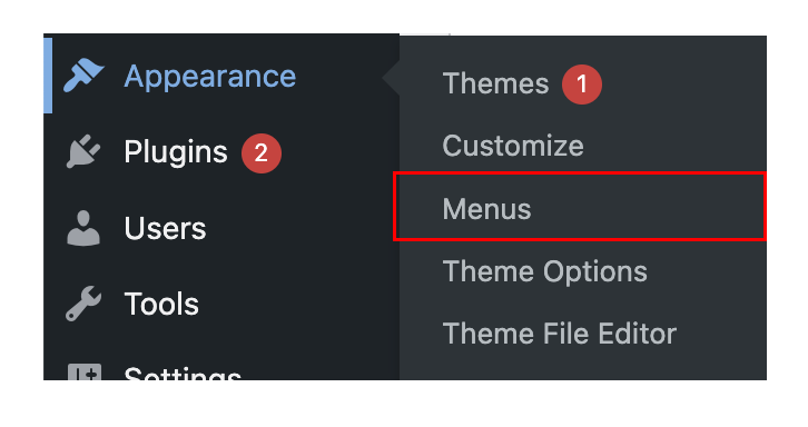 Screenshot of dashboard menu editing location