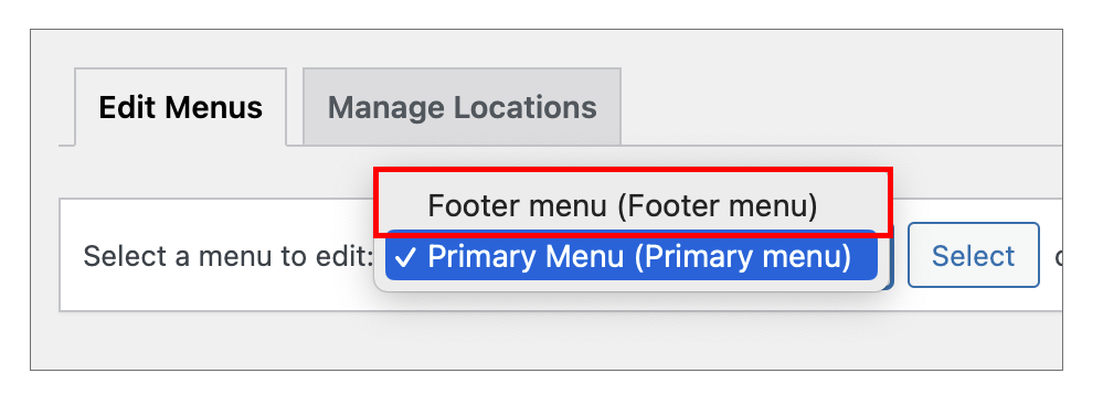 Footer menu settings