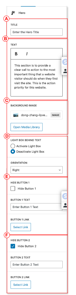 Hero block admin panel